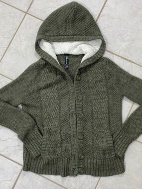 Glamsia Cozy Olive Green Hooded Knit Cardigan Jacket